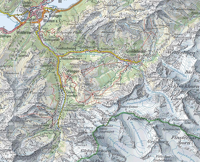 Harta zonei de acces spre Eiger (www.mapplus.ch)