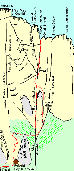 Valea Galbenele - harta                             (adaptare dupa Walter Kargel)